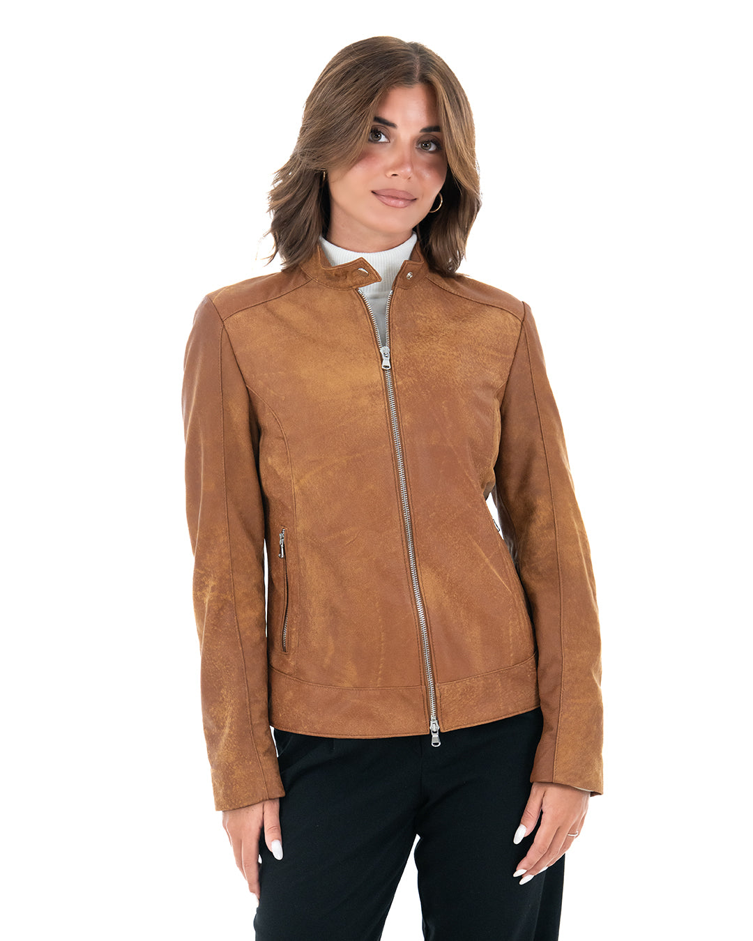 GINEVRA Giacca Biker da donna in vera pelle anticato cuoio