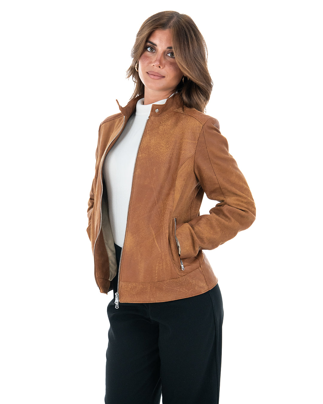 GINEVRA Giacca Biker da donna in vera pelle anticato cuoio