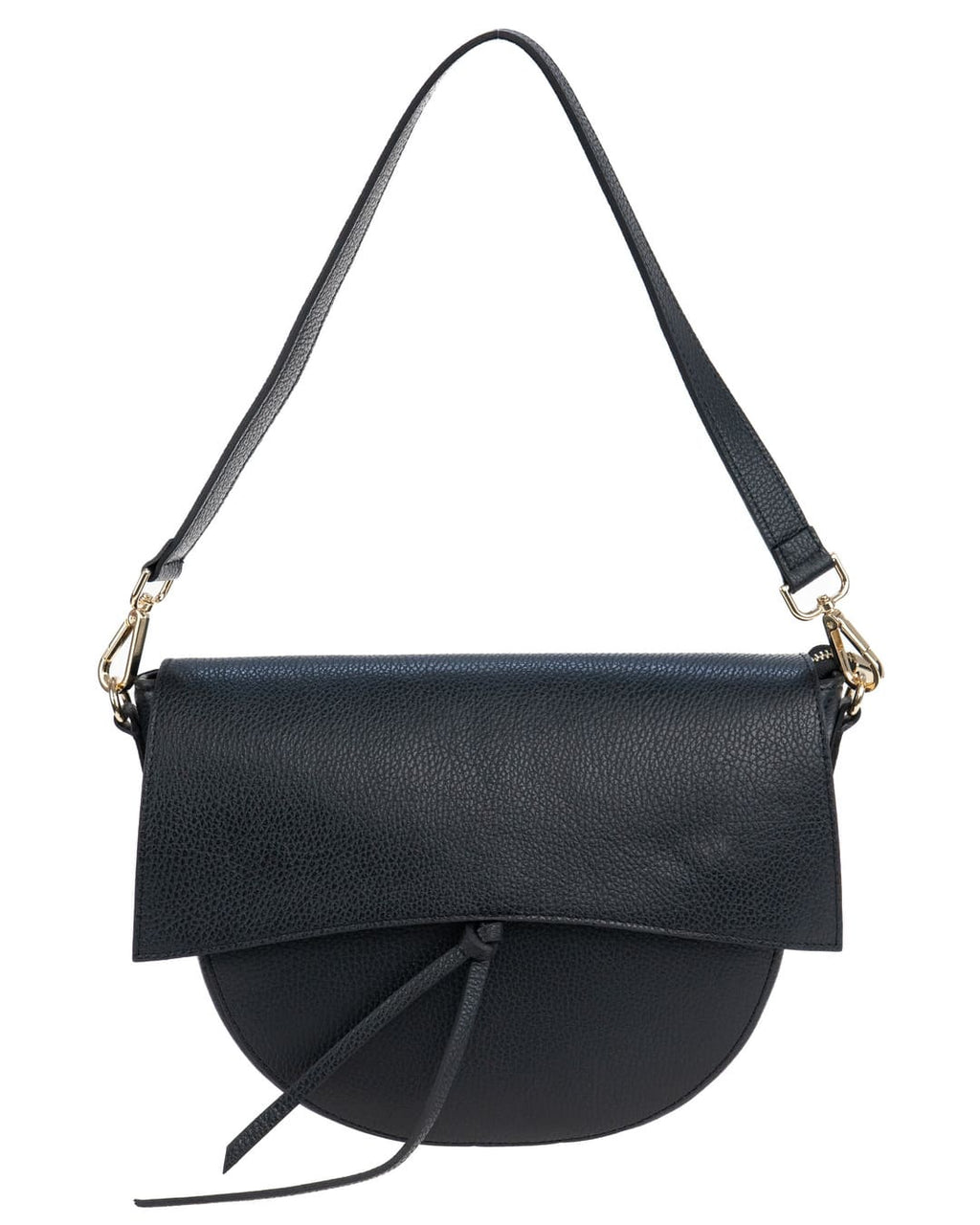 LUNA Borsa a spalla in vera pelle martellata nero con tracolla
