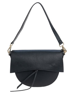 LUNA Borsa a spalla in vera pelle martellata nero con tracolla