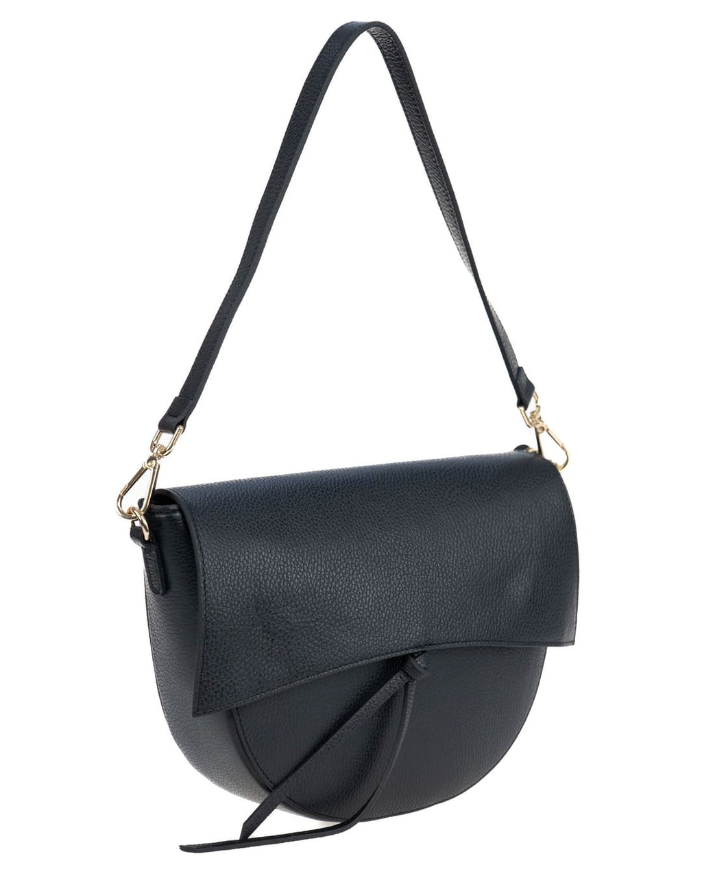 LUNA Borsa a spalla in vera pelle martellata nero con tracolla