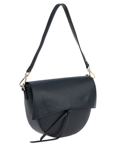 LUNA Borsa a spalla in vera pelle martellata nero con tracolla