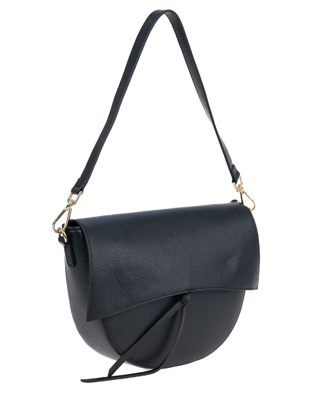 LUNA Borsa a spalla in vera pelle martellata nero con tracolla
