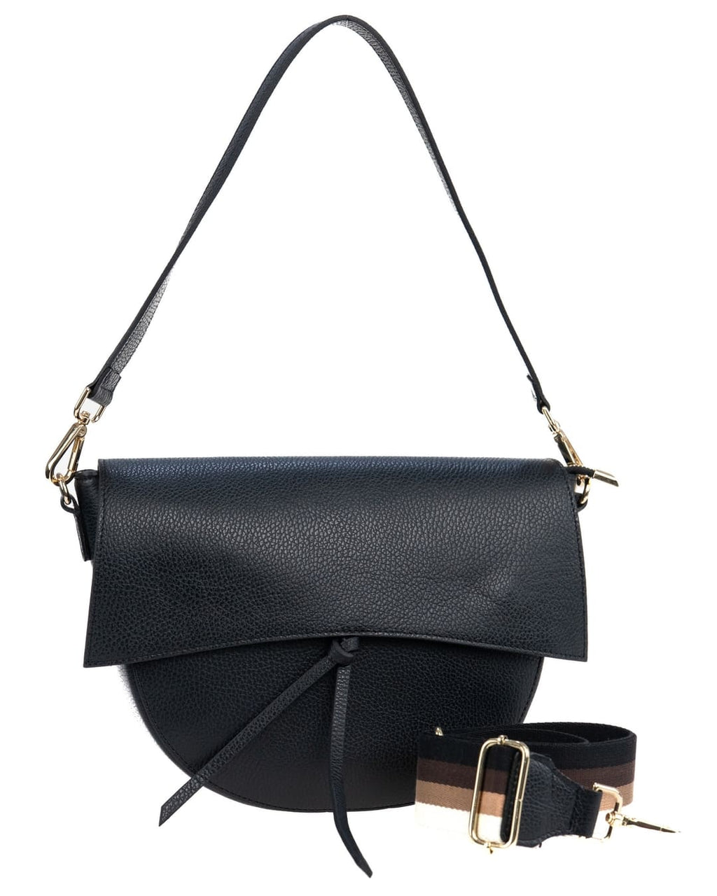LUNA Borsa a spalla in vera pelle martellata nero con tracolla