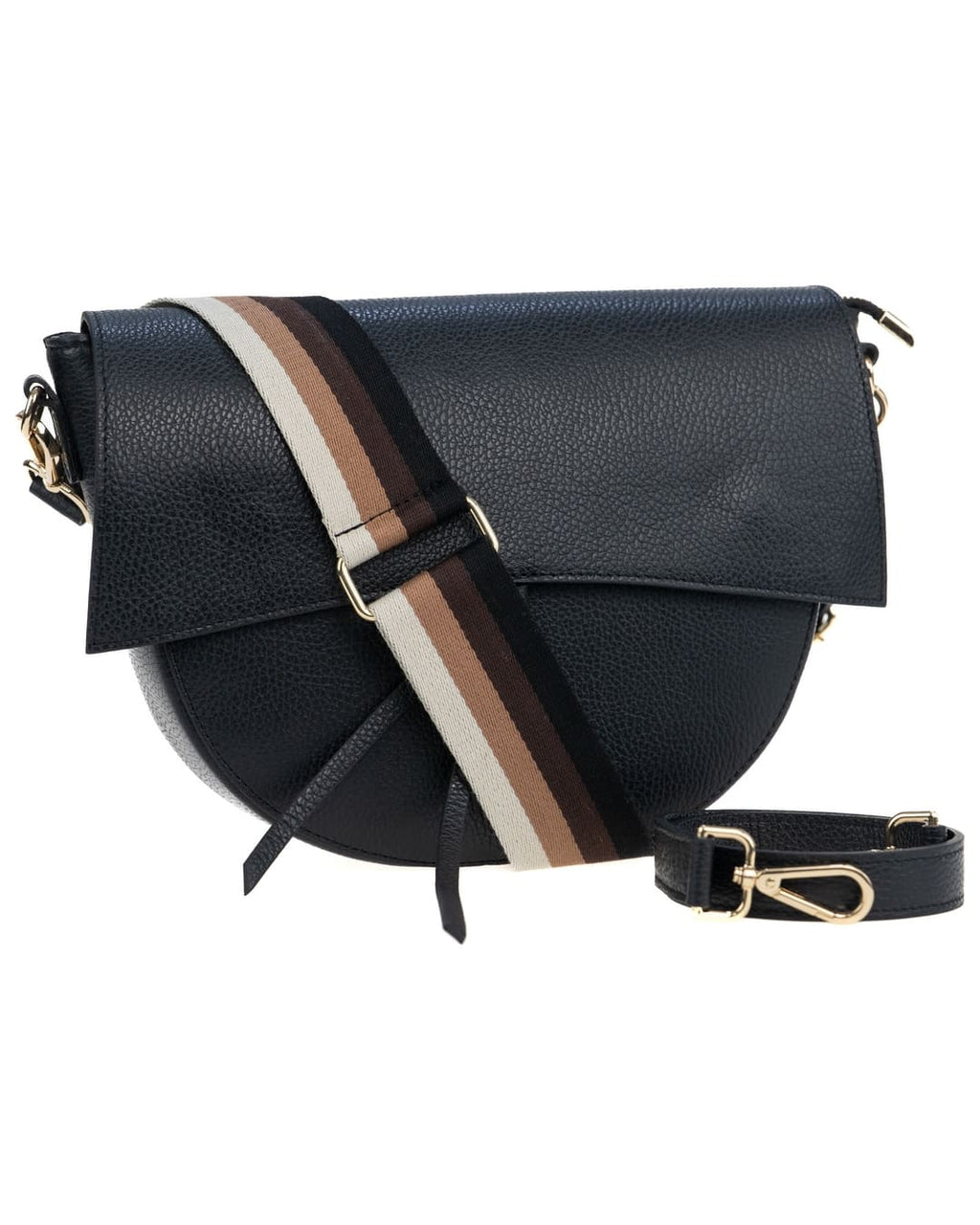 LUNA Borsa a spalla in vera pelle martellata nero con tracolla