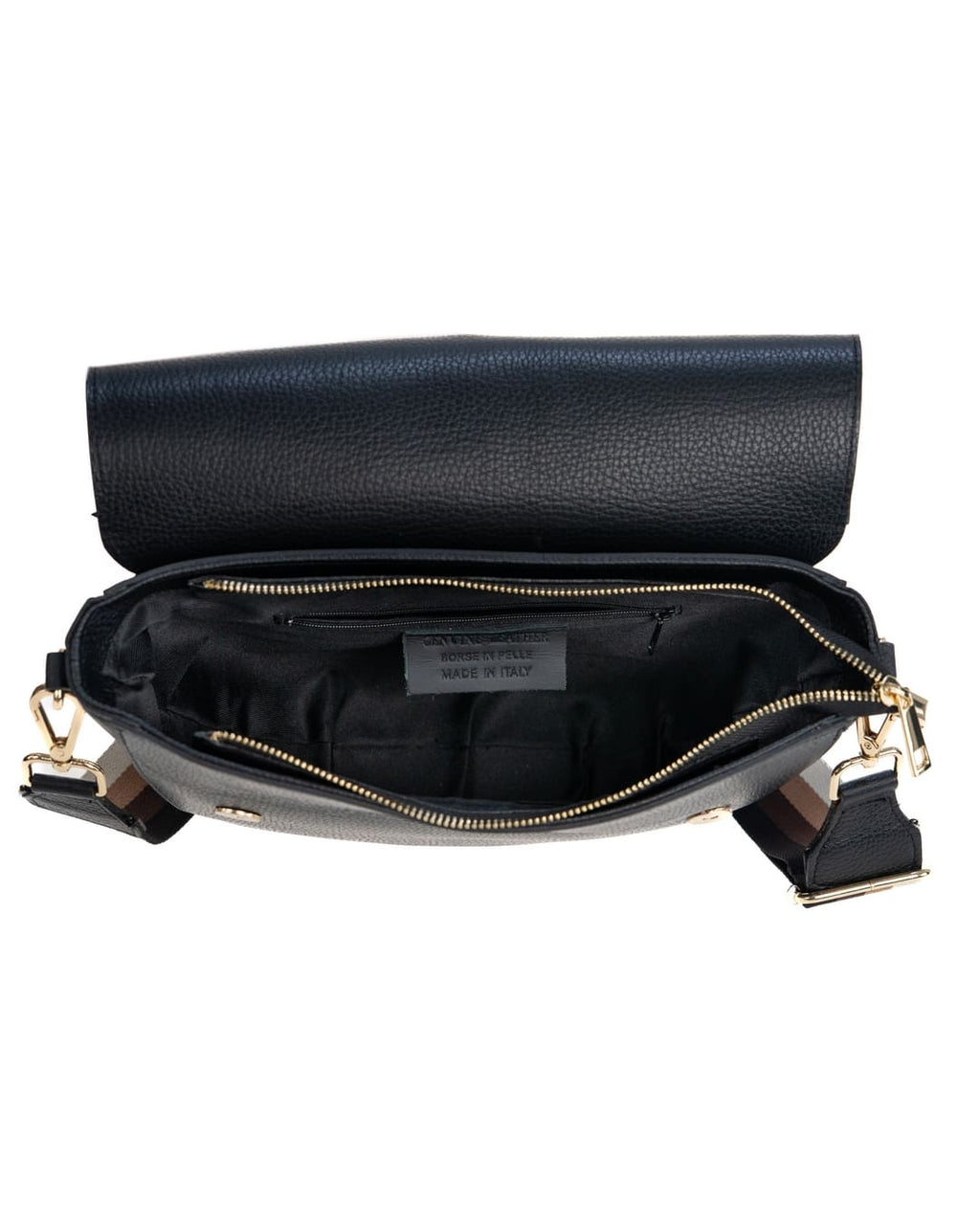 LUNA Borsa a spalla in vera pelle martellata nero con tracolla