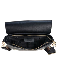 LUNA Borsa a spalla in vera pelle martellata nero con tracolla