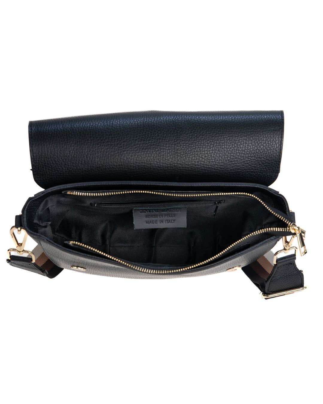 LUNA Borsa a spalla in vera pelle martellata nero con tracolla