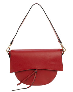 LUNA Borsa a spalla in vera pelle martellata rosso con tracolla