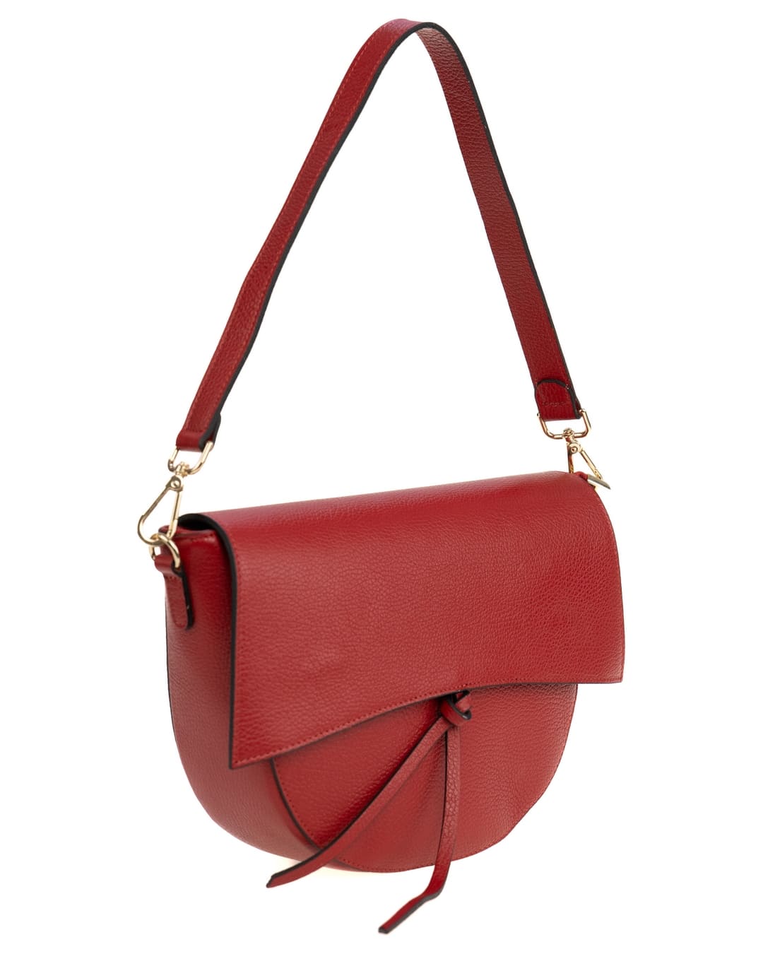 LUNA Borsa a spalla in vera pelle martellata rosso con tracolla