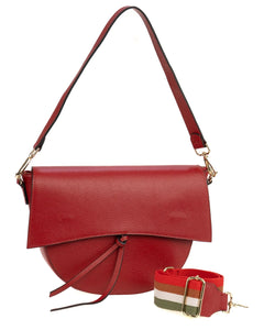 LUNA Borsa a spalla in vera pelle martellata rosso con tracolla