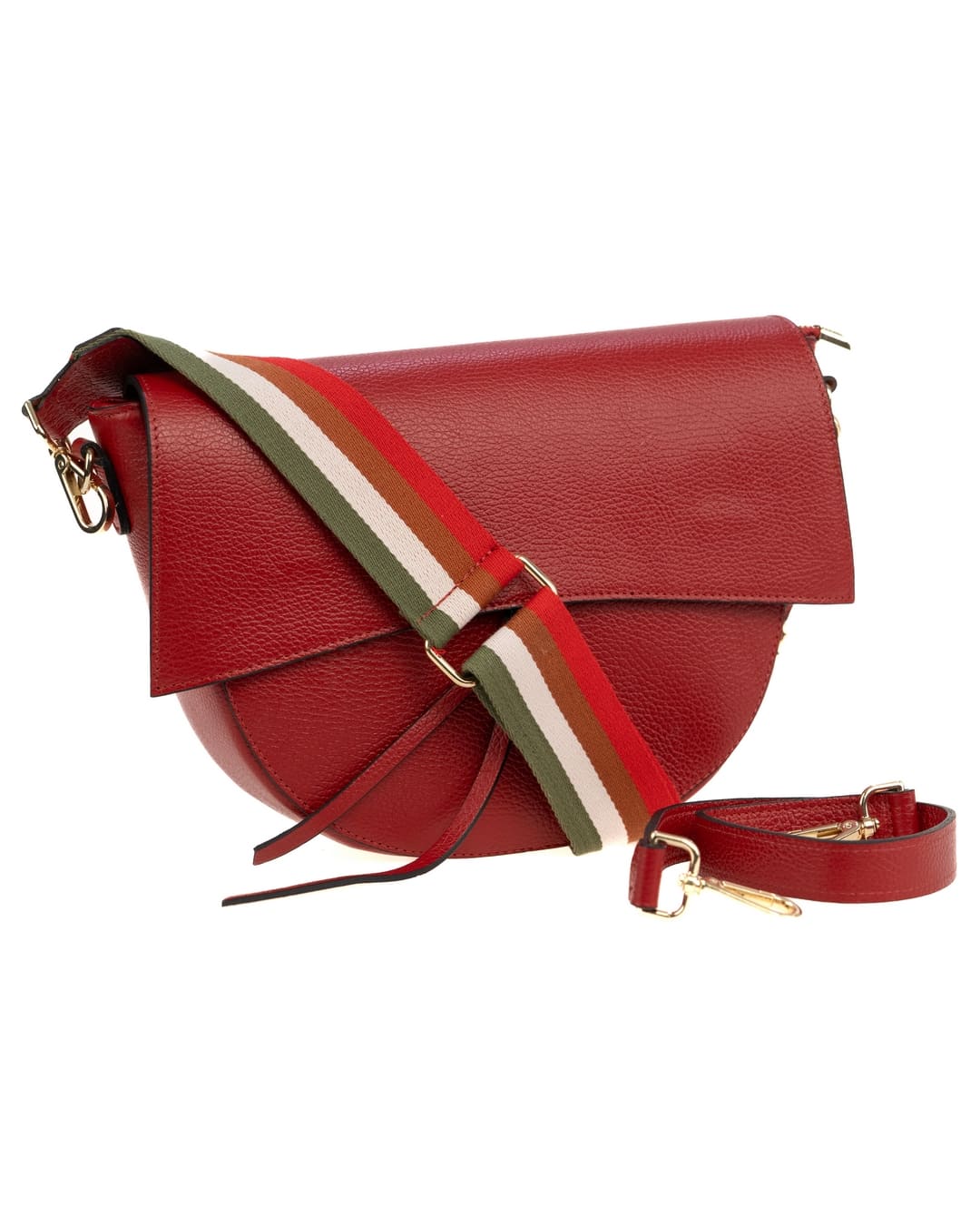 LUNA Borsa a spalla in vera pelle martellata rosso con tracolla