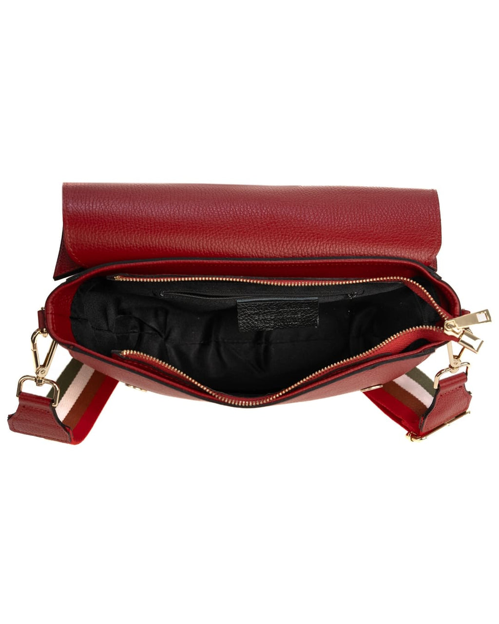 LUNA Borsa a spalla in vera pelle martellata rosso con tracolla