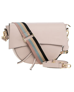 LUNA Borsa a spalla in vera pelle martellata rosa cipria con tracolla
