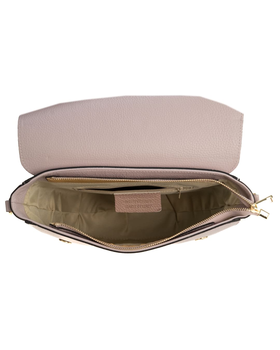 LUNA Borsa a spalla in vera pelle martellata rosa cipria con tracolla
