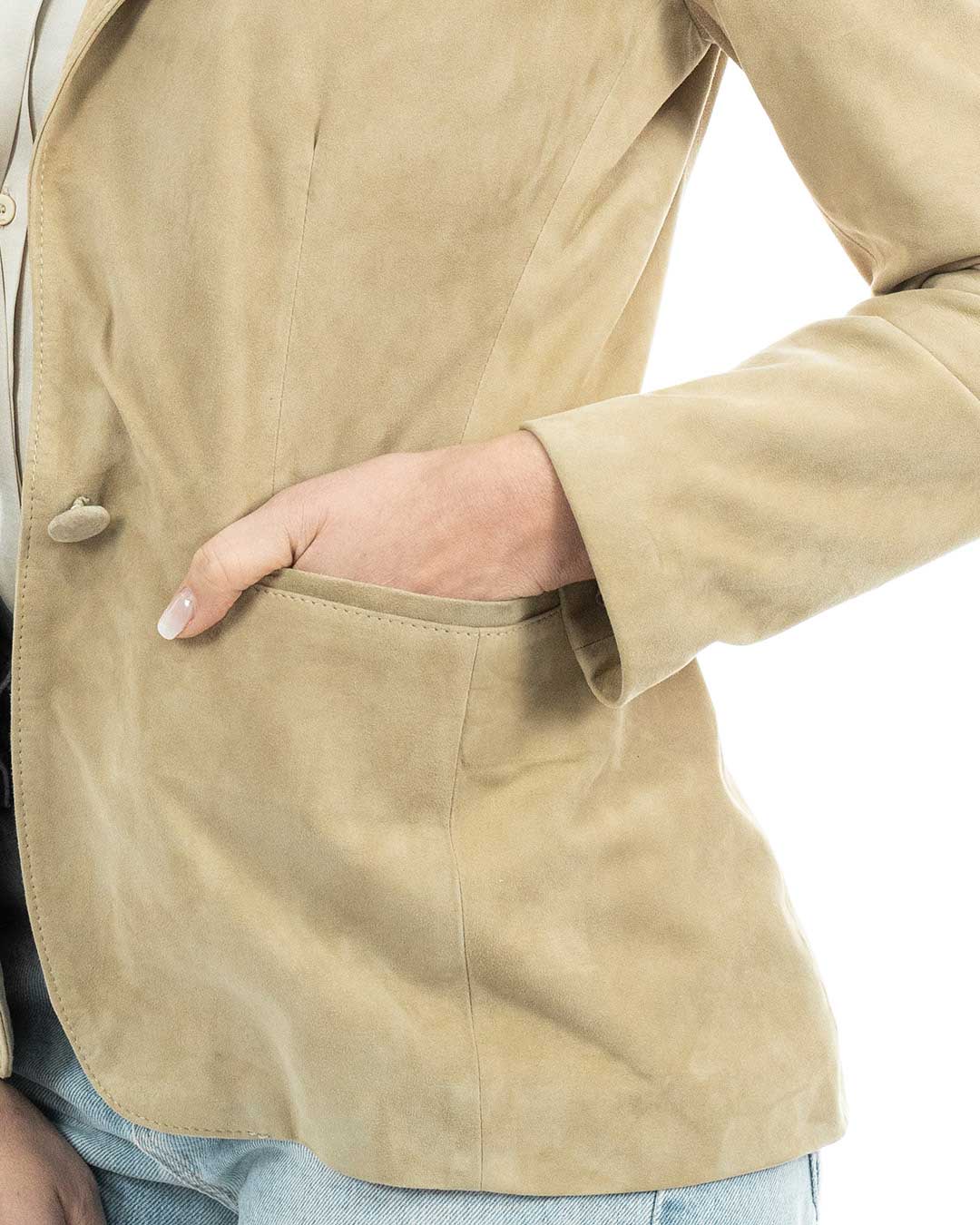 CAMILLA Giacca Blazer da donna in vera pelle scamosciata sabbia