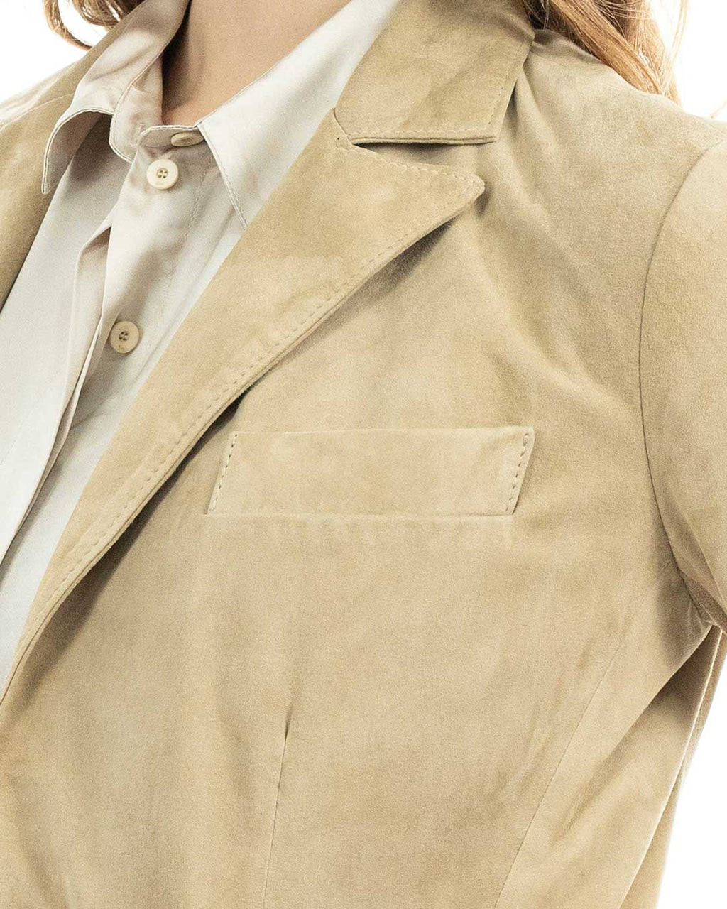 CAMILLA Giacca Blazer da donna in vera pelle scamosciata sabbia