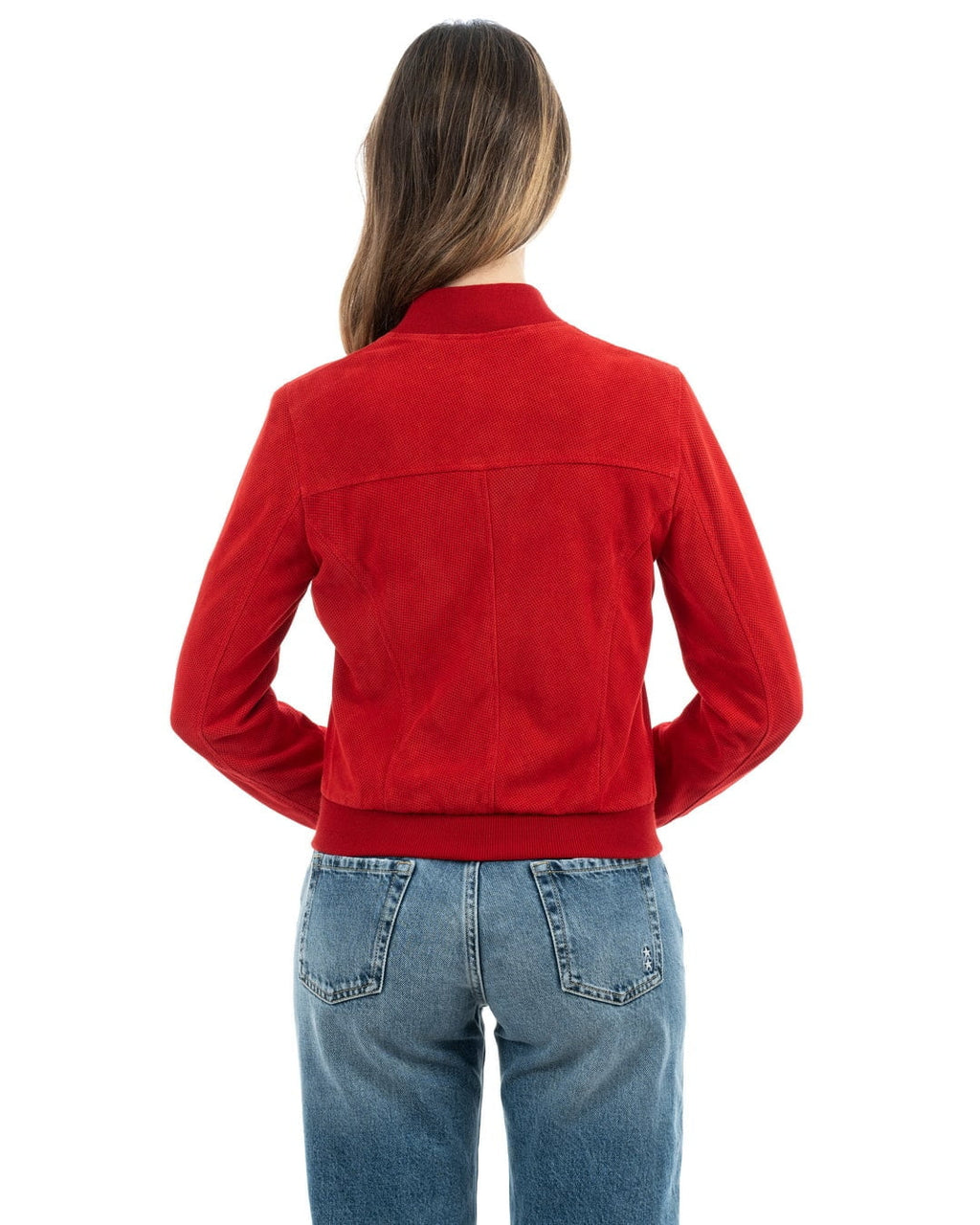 BELEN Giacca Bomber da donna in vera pelle scamosciata traforata rosso