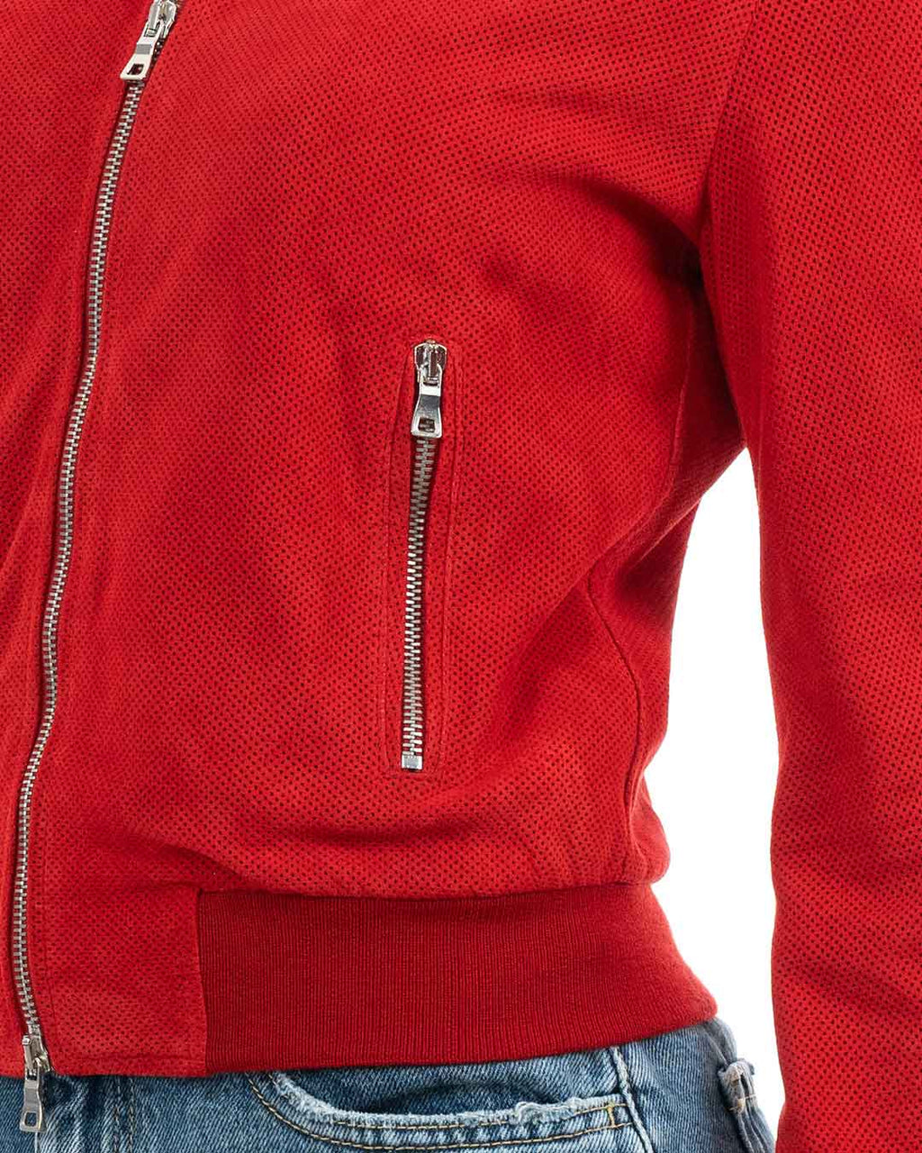 BELEN Giacca Bomber da donna in vera pelle scamosciata traforata rosso