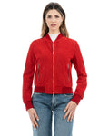 Giacca Bomber da donna in vera pelle scamosciata traforata rosso
