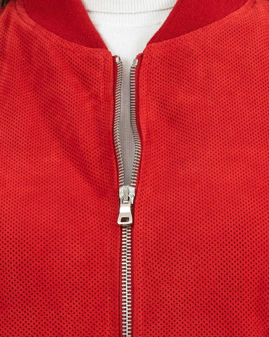 BELEN Giacca Bomber da donna in vera pelle scamosciata traforata rosso