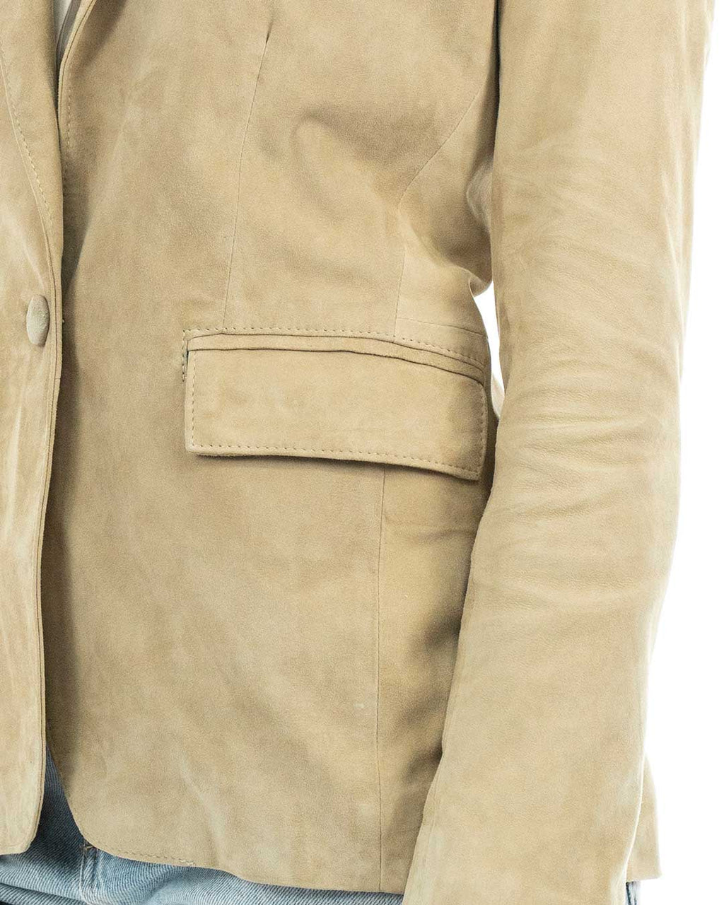 CAMILLA Giacca Blazer da donna in vera pelle scamosciata sabbia