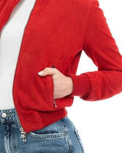 BELEN Giacca Bomber da donna in vera pelle scamosciata traforata rosso