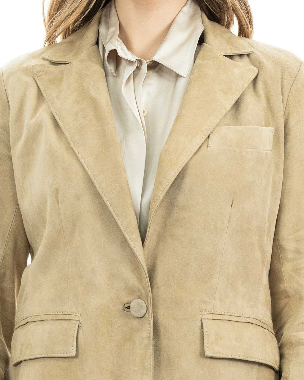 CAMILLA Giacca Blazer da donna in vera pelle scamosciata sabbia