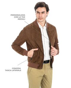 STEVE Bomber College da uomo in vera pelle scamosciata cuoio