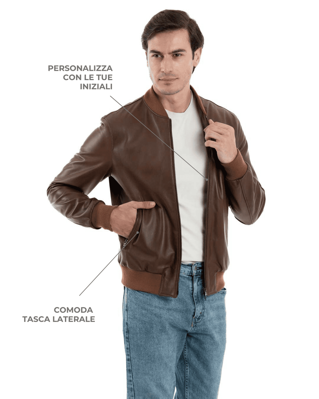 STEVE Bomber College da uomo in vera pelle cuoio effetto tamponato