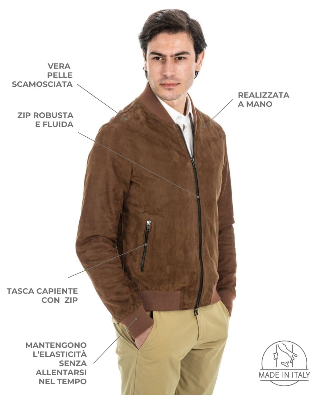 STEVE Bomber College da uomo in vera pelle scamosciata cuoio