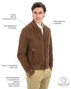STEVE Bomber College da uomo in vera pelle scamosciata cuoio