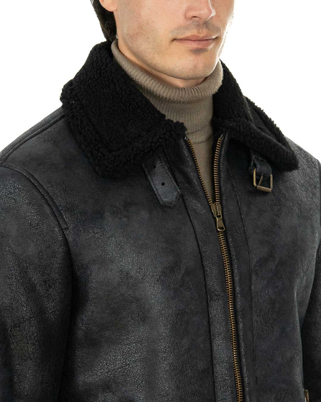 AVIATORE Bomber da uomo nero Shearling Style