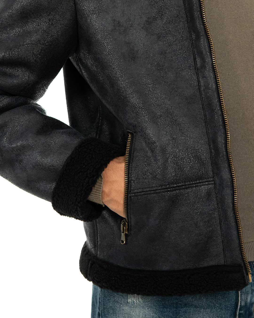 AVIATORE Bomber da uomo nero Shearling Style