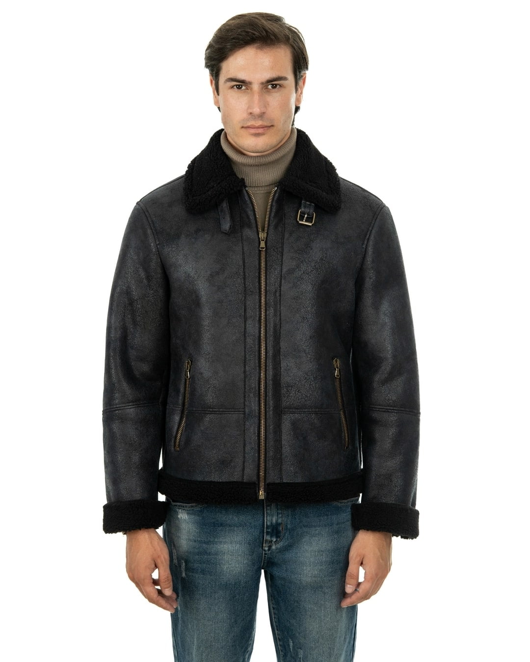 Bomber da uomo nero Shearling Style