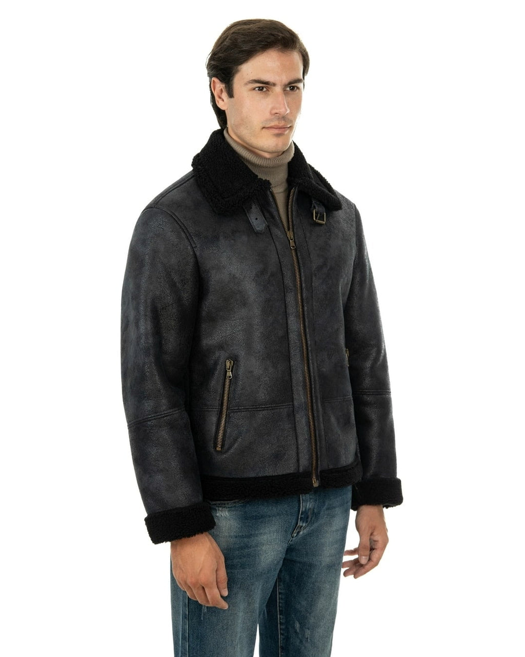 AVIATORE Bomber da uomo nero Shearling Style