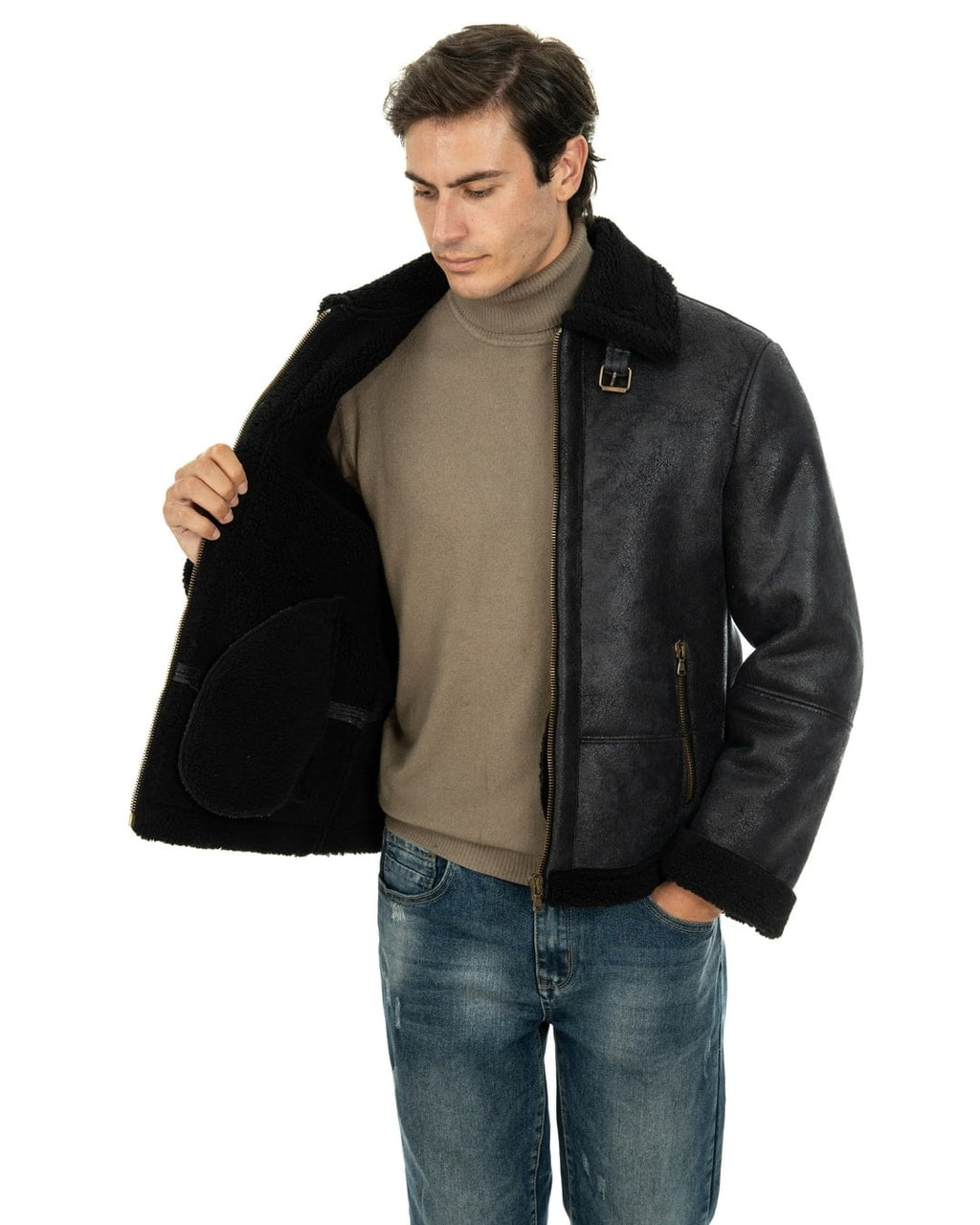 AVIATORE Bomber da uomo nero Shearling Style