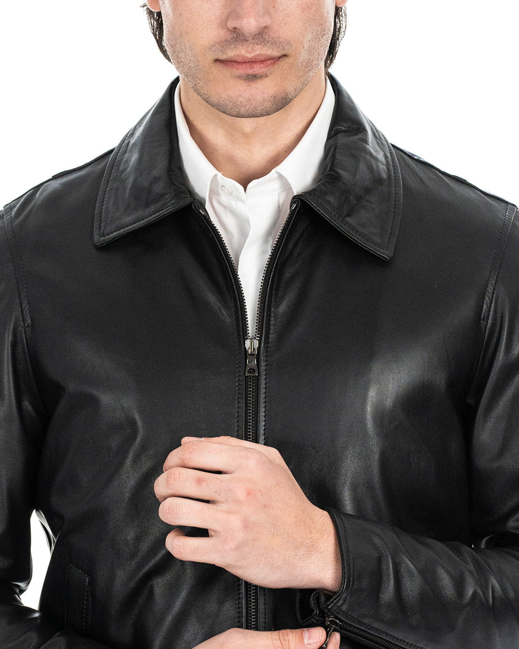 RON Giacca Biker da uomo in vera pelle nero
