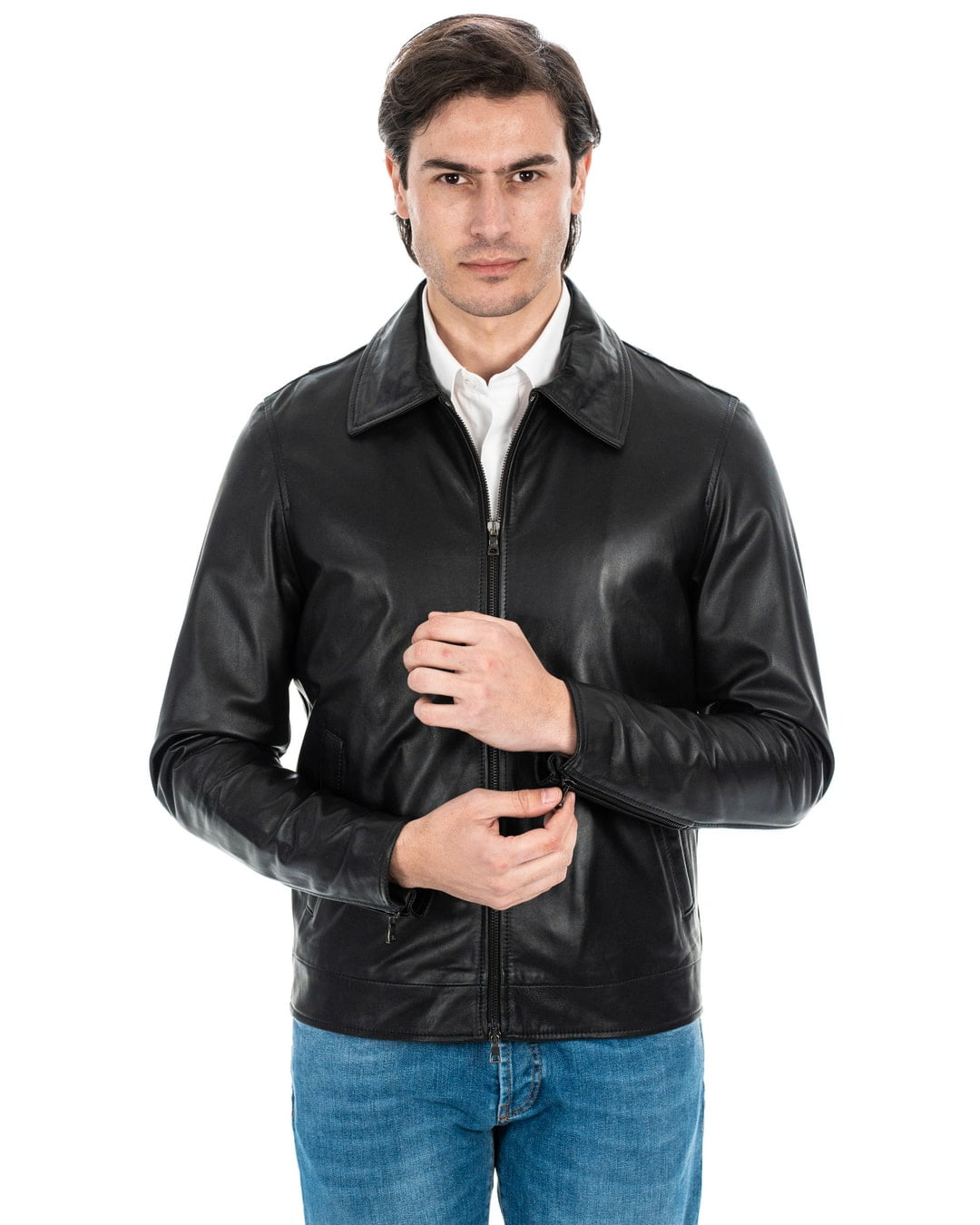 Giacca Biker da uomo in vera pelle nero