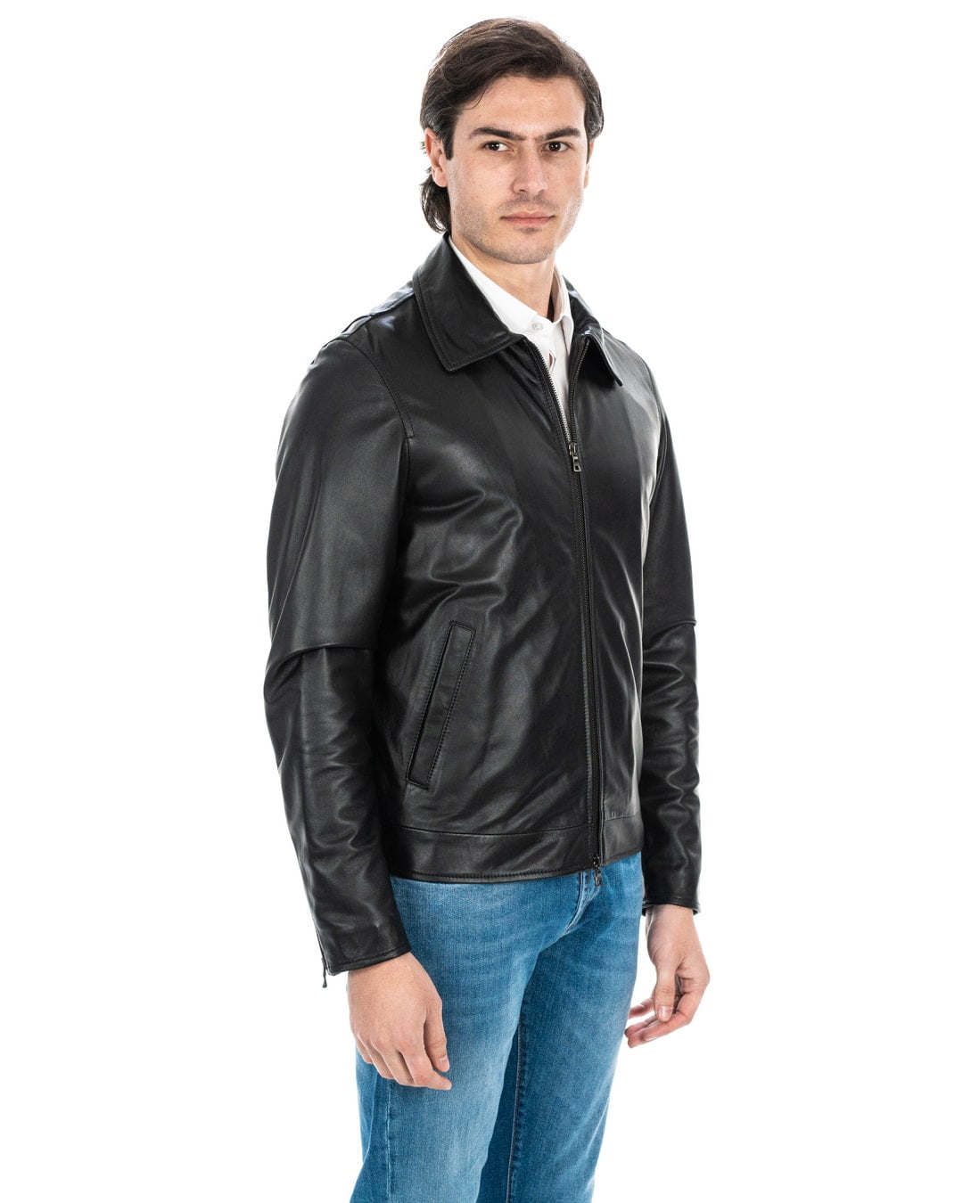 RON Giacca Biker da uomo in vera pelle nero