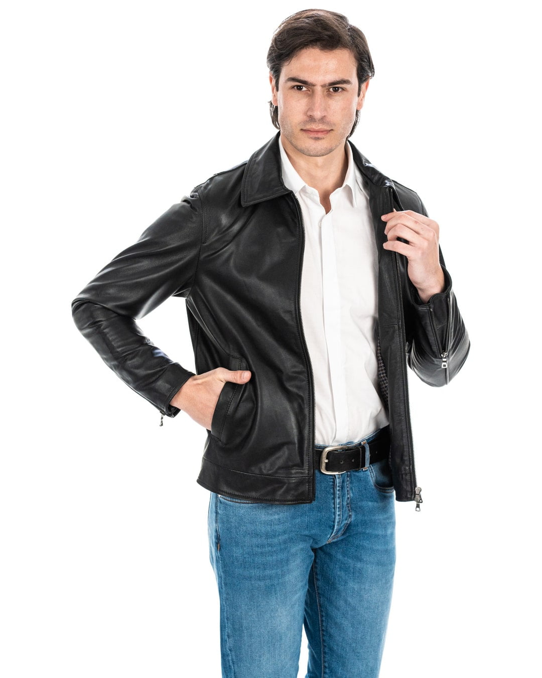 RON Giacca Biker da uomo in vera pelle nero