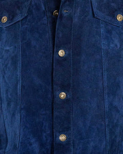 DENNY Giacca Jeans da uomo in vera pelle scamosciata blu