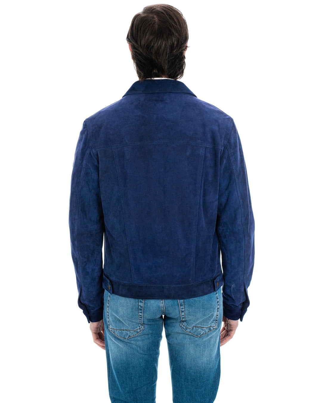 DENNY Giacca Jeans da uomo in vera pelle scamosciata blu