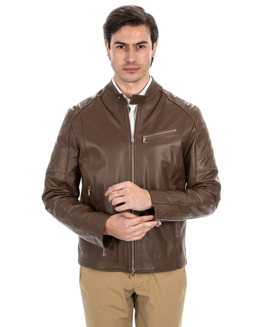 Giacca Biker da uomo in vera pelle cuoio