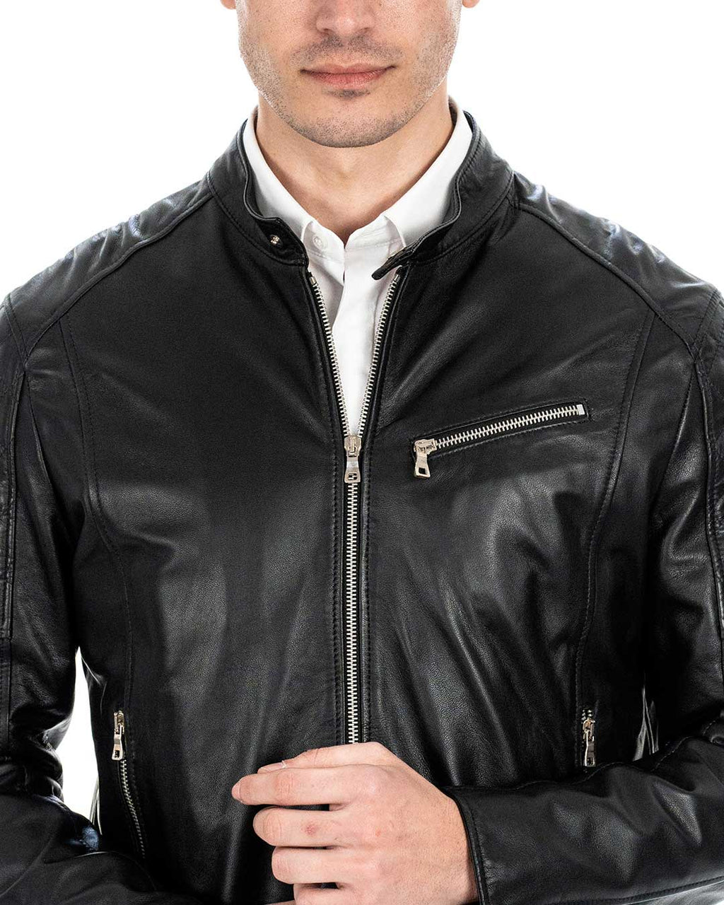 JACK Giacca Biker da uomo in vera pelle nero