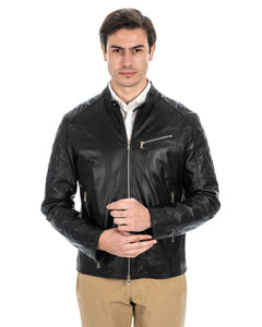 Giacca Biker da uomo in vera pelle nero
