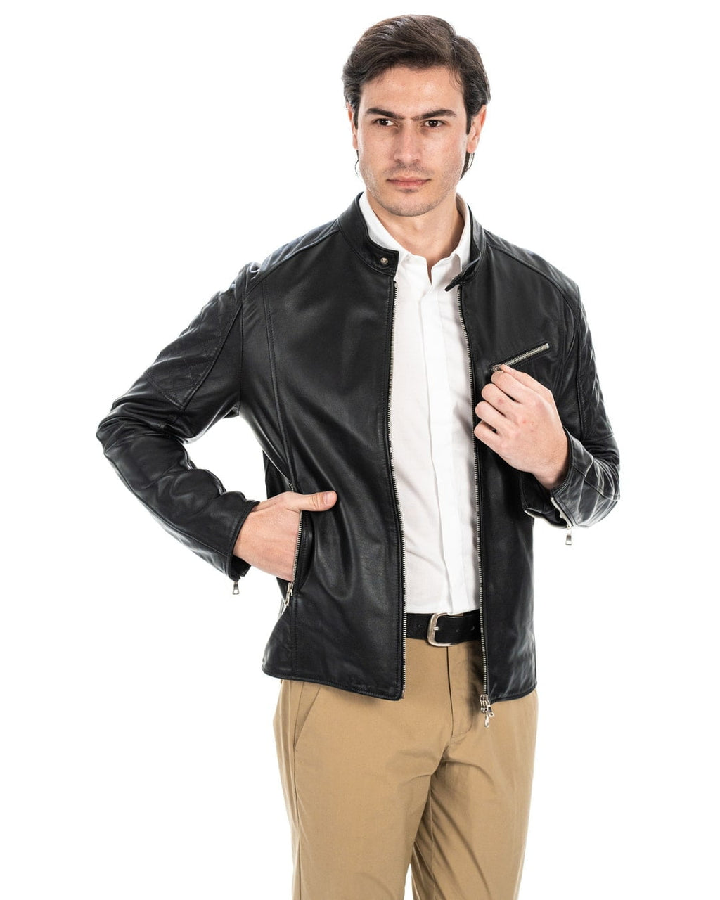 JACK Giacca Biker da uomo in vera pelle nero