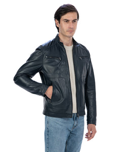CRISTIAN Giacca Biker da uomo in vera pelle blu