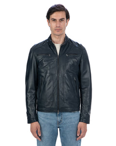 CRISTIAN Giacca Biker da uomo in vera pelle blu