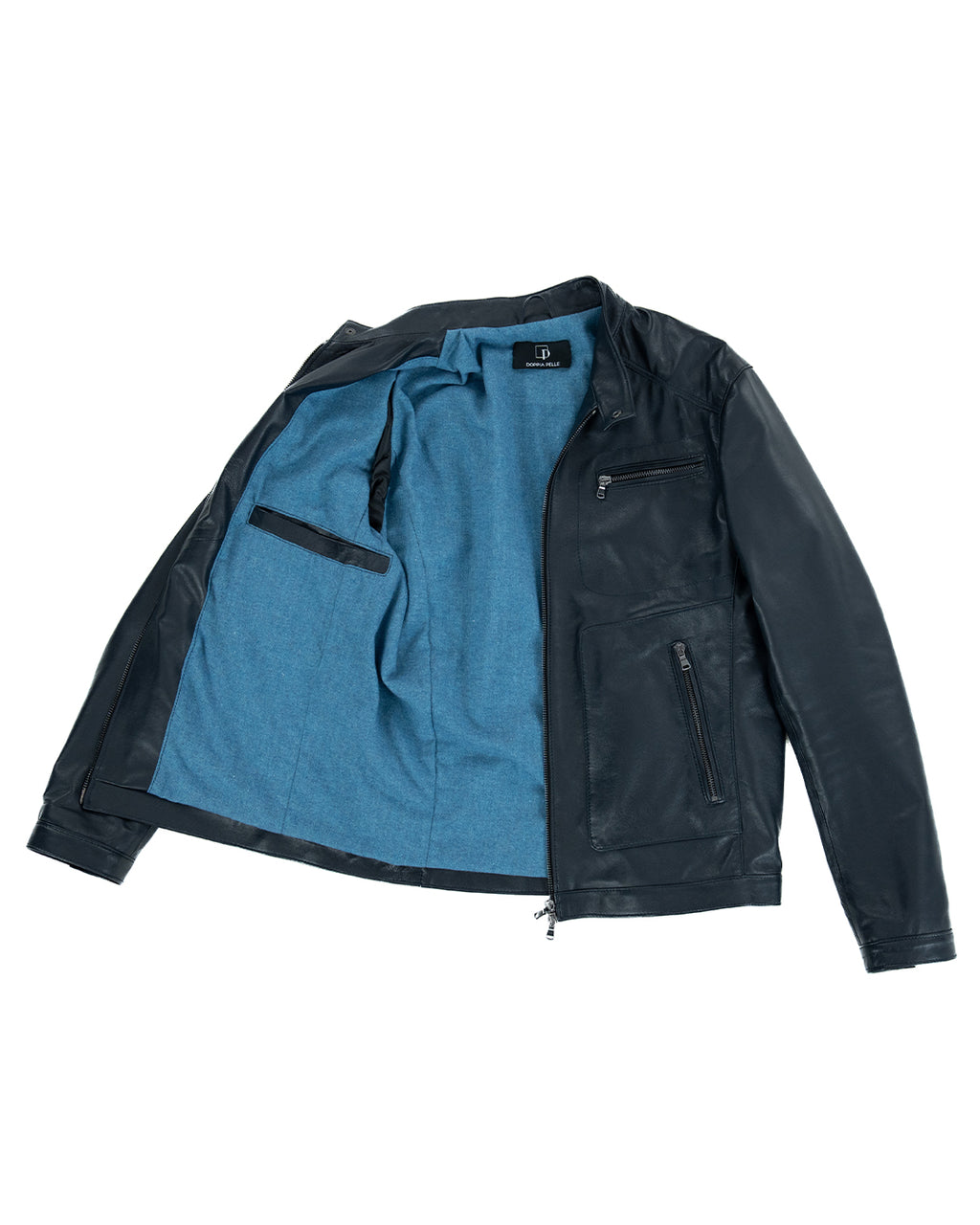 CRISTIAN Giacca Biker da uomo in vera pelle blu